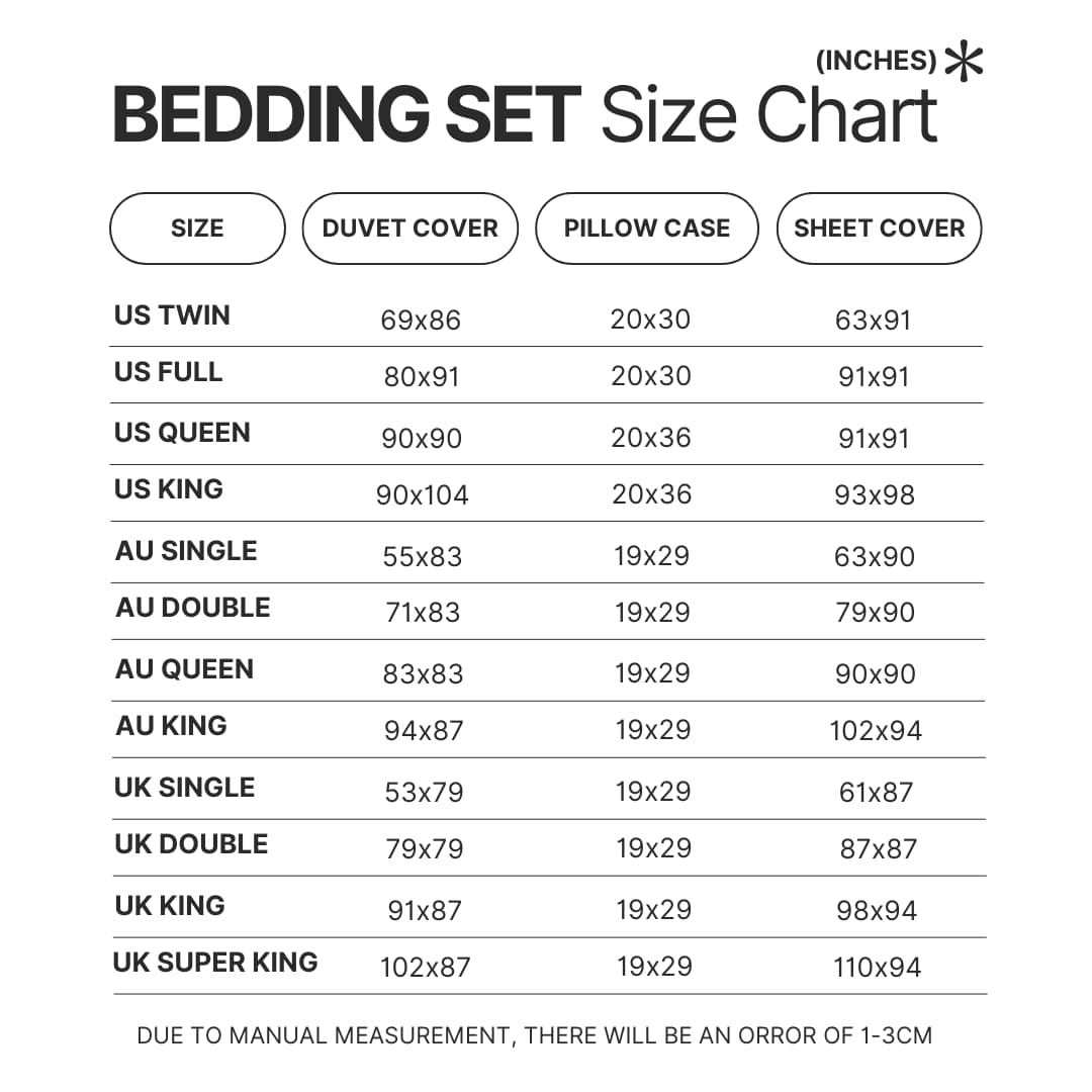 Beding Set Size Chart - Lady GaGa Shop