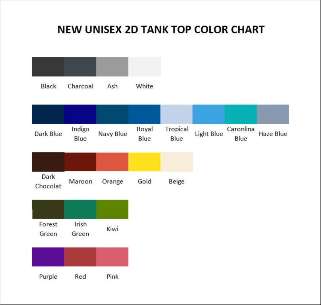 tank top color chart - Lady GaGa Shop